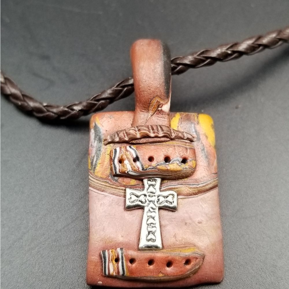 Leather southwestern cross cowgirl necklace N429 - Picture 1 of 5